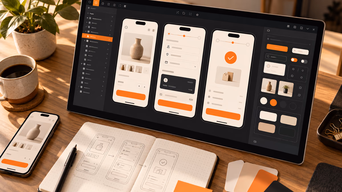 Editable mobile checkout interface concept with reusable component variants.