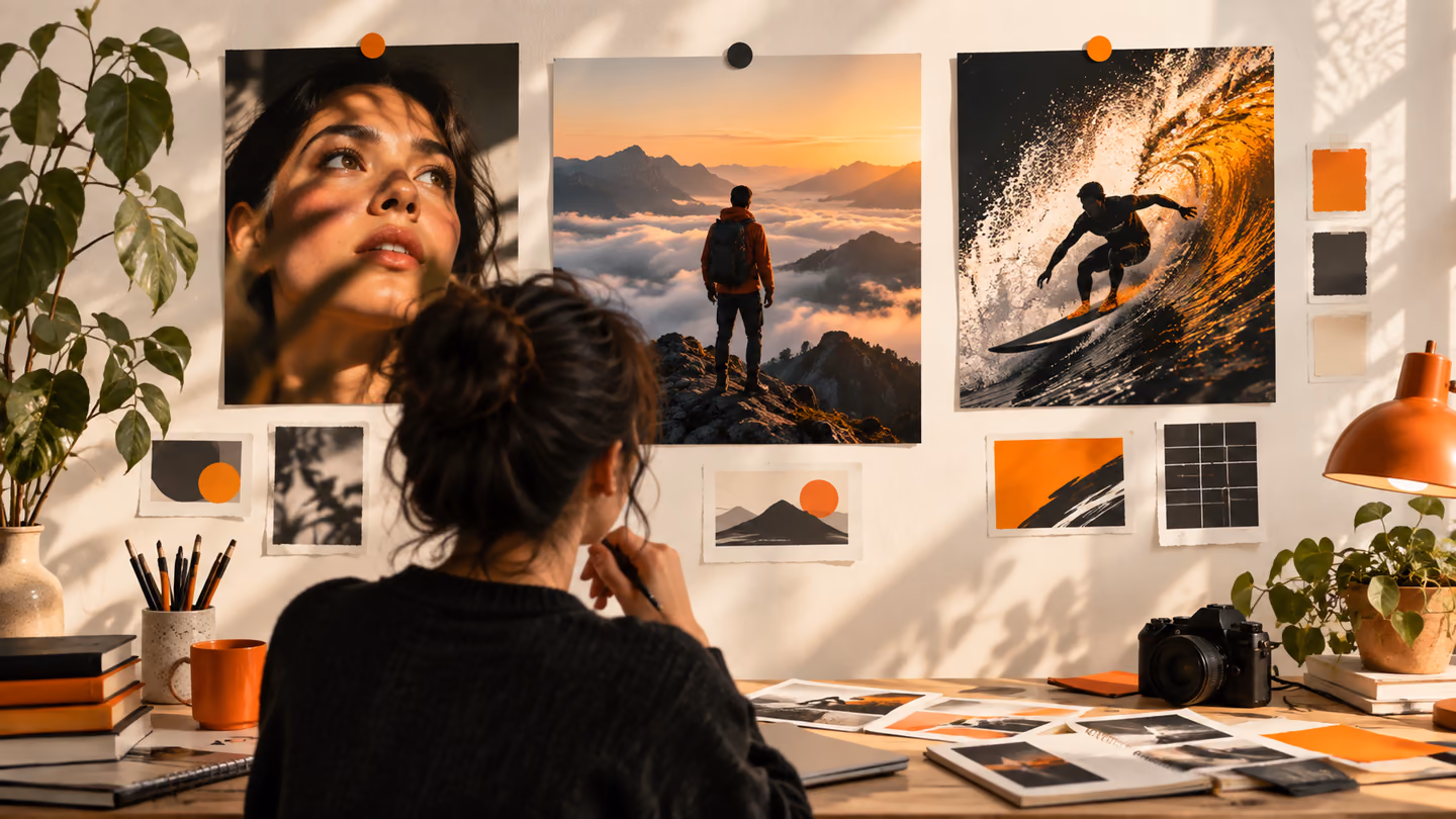 Studio wall displaying several contrasting video thumbnail concepts.
