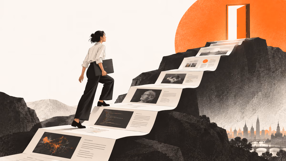 A portfolio-page staircase leading toward a career opportunity.