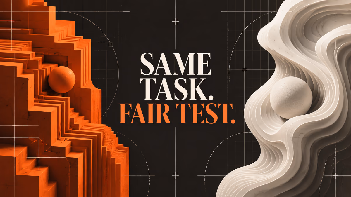 Sculptural comparison cover: same task, fair test.