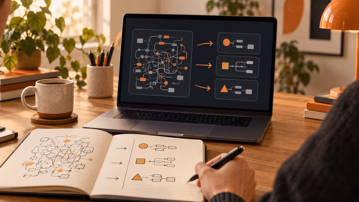 A tangled software function reorganized into three smaller modules.