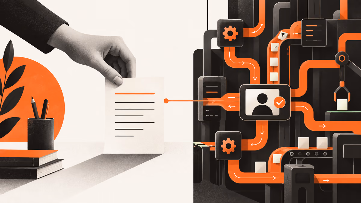 One instruction page contrasted with a controlled mechanical workflow.