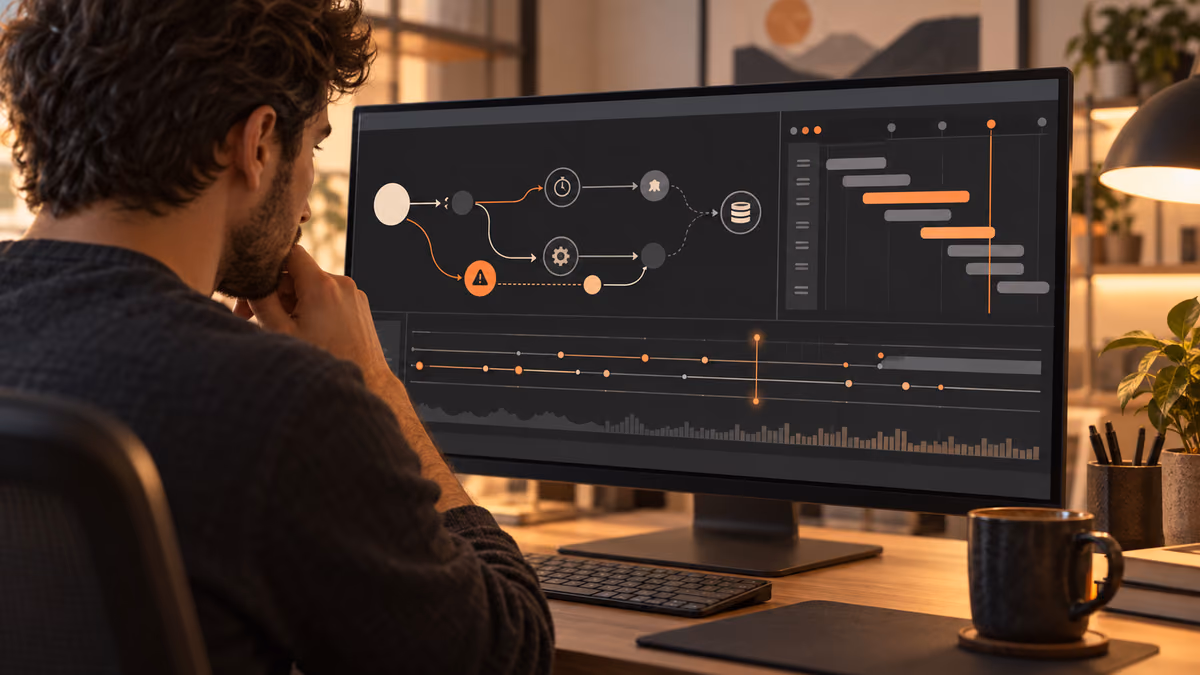 Asynchronous event paths and browser state timeline on a developer screen.