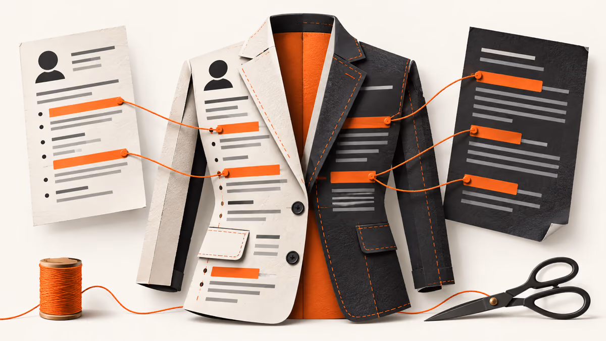 A jacket made from resume and job-description paper joined by thread.