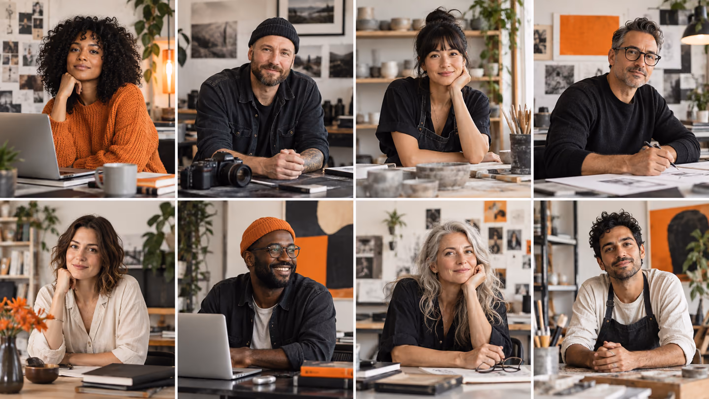 Portrait photography concept board with people in working environments.